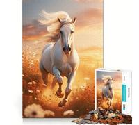 Rompecabezas de 1000 Piezas para Adultos Caballo Blanco Corriendo al Atardecer Juguete Que desafía la Mente Corte preciso y alineación Actividad Nocturna Divertida para Toda la Familia