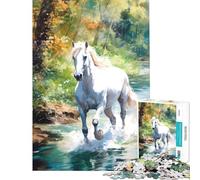 Rompecabezas de 1000 Piezas para Adultos Caballo Blanco en un Arroyo Rompecabezas Educativo de 1000 Piezas Decoración Juego desafiante para Toda la Familia (38x26cm)