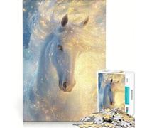 Rompecabezas de 1000 Piezas para Adultos Caballo Blanco en un Resplandor Dorado Juegos relajantes diversión Familiar colección de Artistas Bellas Artes 38x52cm