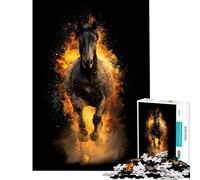 Rompecabezas de 1000 Piezas para Adultos Caballo Negro con explosión de Fuego Ideal para cumpleaños Navidad Actividades Familiares y Juguetes de Bricolaje para Mayores de 14 años 38x26cm