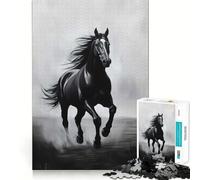Rompecabezas de 1000 Piezas para Adultos Caballo Negro Corriendo,Piezas de Corte Limpio,Actividad Cerebral Inteligente,diversión para Momentos de Calma,Regalo artístico de cumpleaños 38x52cm