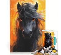 Rompecabezas de 1000 Piezas para Adultos: Caballo Negro en Llamas, decoración de Pared, Juguete para la interacción Entre Padres e Hijos, 38x26cm