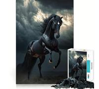 Rompecabezas de 1000 Piezas para Adultos Caballo Salvaje Negro en Medio de una tormenta Juego de Ajuste Perfecto,Regalo para ejercitar la Mente,Ideal para Relajarse o para divertirse en cumpleaños