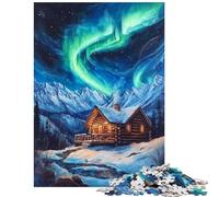 Rompecabezas de 1000 Piezas para Adultos Cabaña con Auroras boreales Rompecabezas para Adultos Regalo de cumpleaños desafío Educativo diversión Familiar y Noche de Juegos (38x26cm)