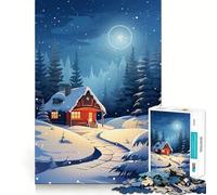 Rompecabezas de 1000 Piezas para Adultos Cabaña en Invierno por la Noche Piezas de Corte Limpio Juego de Habilidad Mental Momento de relajación Diversión Escena navideña Arte (38x26cm)