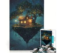 Rompecabezas de 1000 Piezas para Adultos: Cabaña en una Isla Flotante bajo un Cielo Estrellado Juegos Divertidos para la interacción Entre Padres e Hijos Cada Pieza es única 38x52cm