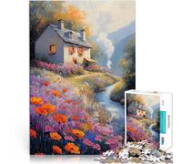 Rompecabezas de 1000 Piezas para Adultos Cabaña Junto al Arroyo Juguetes para aliviar el estrés Toda la Familia. 52x38cm
