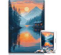 Rompecabezas de 1000 Piezas para Adultos: Cabaña Junto al Lago al Atardecer, Disfrute de un Ocio Tranquilo, relajación, Ajuste Estable, Corte preciso, tamaño del Juguete: 38x52cm