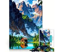 Rompecabezas de 1000 piezas para adultos Cabaña junto al lago,paisaje de montaña Arte de corte preciso Juego creativo para ejercitar la mente Diversión garantizada Regalo ideal para cumpleaños 38x26cm