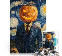 Rompecabezas de 1000 Piezas para Adultos Cabeza de Calabaza en la Noche Estrellada Montaje de Patrones para la decoración del hogar 38x26cm