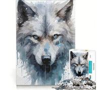 Rompecabezas de 1000 Piezas para Adultos, Cabeza de Lobo Gris en Acuarela, Juego práctico, Carrera de Velocidad Manual, con Piezas de Formas aleatorias Que encajan Perfectamente 38x52cm