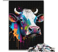 Rompecabezas de 1000 Piezas para Adultos, Cabezas de Vaca de Colores, Hecho de Madera, Mayores de 14 años, 50x75cm, desafiante y entretenido, Actividad Familiar