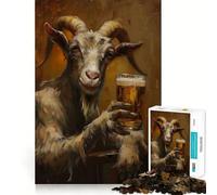 Rompecabezas de 1000 Piezas para Adultos Cabra Bebiendo Cerveza,decoración Ideal para Recortar,Juego de concentración Mental,Juego Relajante,Escena navideña (38x26cm)