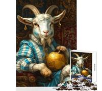 Rompecabezas de 1000 Piezas para Adultos Cabra Real con balón de fútbol Dorado decoración del hogar Juguetes Regalo de cumpleaños para Juego Educativo con póster a Juego y Hoja de Trivia 38x52cm