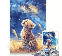 Rompecabezas de 1000 Piezas para Adultos Cachorro de Guepardo en Acuarela Mirando Las Estrellas Juegos Familiares Entrena tu Cerebro y Tus Manos Toda la Familia 50x75cm