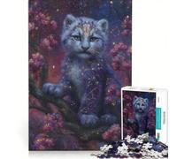 Rompecabezas de 1000 Piezas para Adultos: Cachorro de Leopardo de Las Nieves Celestial en Flor, Juego de ingenio, desafiante para completar, fortalece el Amor Entre Parejas 50x75cm