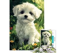Rompecabezas de 1000 Piezas para Adultos Cachorro de Perro maltés Entre Flores Juguete adictivo para Cultivar la Paciencia Juego práctico Decoración del hogar Regalo de cumpleaños (Tamaño 38x26cm)