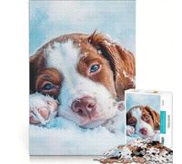 Rompecabezas de 1000 Piezas para Adultos: Cachorro de Spaniel Brittany en la Nieve Juguetes para armar, decoración para el hogar, cumpleaños y Navidad 50x75cm