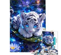 Rompecabezas de 1000 Piezas para Adultos Cachorro de Tigre Blanco Entre nenúfares Un Reto Educativo para divertirse en Familia Juegos relajantes para Mayores de 14 años (50x75cm)