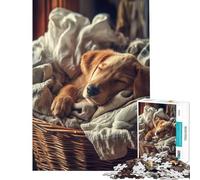 Rompecabezas de 1000 Piezas para Adultos Cachorro durmiendo en una Cesta de Ropa Un desafío para la Inteligencia Juguetes adictivos Juegos Familiares Difícil Regalos de Amigo Invisible (38x26cm)