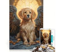 Rompecabezas de 1000 Piezas para Adultos Cachorro Golden Retriever Ángel, Juego Imposible, Análisis y Lógica, Fortalece el Amor Entre Parejas 38x52cm