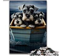 Rompecabezas de 1000 Piezas para Adultos,Cachorros de Schnauzer,Paseo en Barco,Hecho de Madera,Ideal para diversión Familiar,relajación y Regalos navideños,Fiesta de cumpleaños para Hombres y Mujeres