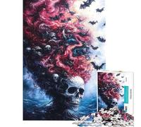 Rompecabezas de 1000 Piezas para Adultos Calavera con murciélagos y Sangre Juego de ingenio para Adultos Alivia el estrés Interacción Entre Padres e Hijos (Tamaño 50x75cm)