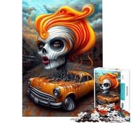 Rompecabezas de 1000 Piezas para Adultos Calavera Mujer y Coche El Alma de la Máquina Diversión en casa Regalos para Mujeres Juegos Divertidos para Mayores de 14 años (38x26cm)