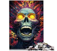 Rompecabezas de 1000 piezas para adultos, calaveras del infierno, decoración del hogar, 10.3 x 14.9 pulgadas, con póster a juego y hoja de preguntas
