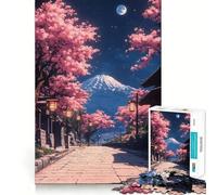 Rompecabezas de 1000 Piezas para Adultos Calle de cerezos en Flor por la Noche,Paisaje japonés,Juego de Corte sin Costuras,Juguete para Resolver Problemas,Juego Casual,Escena navideña,Arte (38x26cm)