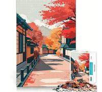 Rompecabezas de 1000 Piezas para Adultos Calle de otoño en Japón Juego de Bordes limpios Diversión cognitiva Juego Lento Divertido Regalo Festivo para el Tiempo Libre (38x26cm)