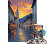 Rompecabezas de 1000 Piezas para Adultos Calle empedrada al Atardecer Rompecabezas para ejercitar la Mente Juego antiestrés (tamaño 50x75cm)