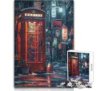 Rompecabezas de 1000 Piezas para Adultos: Calle Japonesa Nevada con Cabina telefónica roja Difícil desafío Juegos educativos Gran Regalo para Juegos (tamaño 50x75cm)