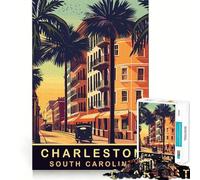 Rompecabezas de 1000 Piezas para Adultos Calles de la Ciudad de Charleston,Rompecabezas de lógica Divertido y fácil de Usar,Juego Casual,Escena navideña (38x26cm)