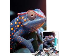 Rompecabezas de 1000 Piezas para Adultos Camaleón Azul en Primer Plano Ayuda a ejercitar el Cerebro Corte de precisión Juego Imposible Apto para Mayores de 14 años (50x75cm)