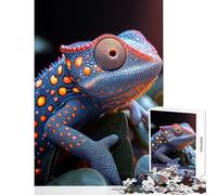 Rompecabezas de 1000 Piezas para Adultos camaleón Azul en Primer Plano decoración del hogar Juguetes Obras de Arte Regalo Juegos Familiares con póster a Juego y Hoja de Trivia tamaño 38x52cm