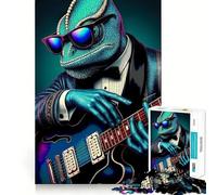 Rompecabezas de 1000 Piezas para Adultos Camaleón músico con Guitarra,Juego de Habilidad Mental,Divertido y Relajante, (38x52cm)