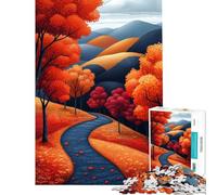 Rompecabezas de 1000 piezas para adultos Camino de otoño a través de colinas Rompecabezas divertido para adultos Difícil y original Regalo ideal para cumpleaños y ocasiones especiales (Tamaño 38x52cm)