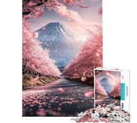 Rompecabezas de 1000 Piezas para Adultos Camino japonés y cerezos en Flor Rompecabezas Relajante para Adultos Decoración de Pared cumpleaños y Navidad (Tamaño 38x26cm)