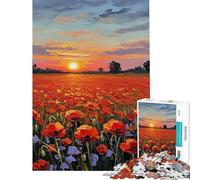 Rompecabezas de 1000 Piezas para Adultos Campo de Amapolas al Atardecer Rompecabezas Divertido para Adultos Difícil y Original Ideal para cumpleaños y como Regalo (tamaño 38x52cm)