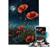 Rompecabezas de 1000 Piezas para Adultos Campo de Amapolas bajo la luz de la Luna Juego Educativo desafío Juguete Juego Relajante Regalo de cumpleaños Regalo artístico (tamaño 38x52cm)
