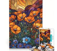 Rompecabezas de 1000 Piezas para Adultos Campo de Amapolas con vidrieras Juegos educativos diversión Familiar colección de Artistas Bellas Artes 50x75cm