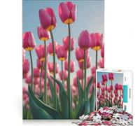 Rompecabezas de 1000 Piezas para Adultos Campo de Tulipanes Rosas bajo Cielo Azul Juego Familiar para Relajarse intelectualmente colección de Artistas Bellas Artes 38x26cm