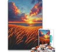Rompecabezas de 1000 Piezas para Adultos, Campo Dorado al Atardecer Junto al mar, Juego Educativo Familiar, Ideas de Regalo educativas, 38x26cm (1000 Piezas)