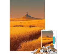 Rompecabezas de 1000 Piezas para Adultos Campo Dorado con Torre distante Ideal para cumpleaños y Navidad Juego de ingenio Tipo Carrera de Velocidad Manual para Mayores de 14 años (38x26cm)