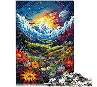 Rompecabezas de 1000 piezas para adultos Campos de flores silvestres bajo las montañas Puzzle educativo Juego de desafío Único 14.96" x 20.47"