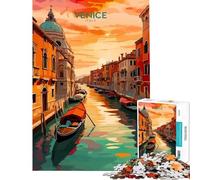 Rompecabezas de 1000 Piezas para Adultos Canal de Venecia al Atardecer Juego Educativo práctico y desafiante para Mayores de 14 años (38x52cm)