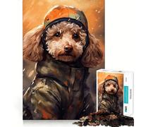 Rompecabezas de 1000 Piezas para Adultos Caniche de Juguete con Chaqueta de Camuflaje Piezas de Corte Limpio Juego de Habilidad Mental Momento de relajación Divertido Escena navideña Arte (50x75cm)