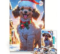 Rompecabezas de 1000 Piezas para Adultos: Caniche navideño, Juego de ingenio, dificultad Alta, para Fortalecer el Amor en Pareja 38x26cm