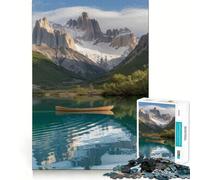 Rompecabezas de 1000 Piezas para Adultos Canoa en un Lago con Reflejo de montaña Piezas de Corte Limpio Juego de Habilidad Mental Momento de relajación Diversión Escena navideña Arte (38x26cm)